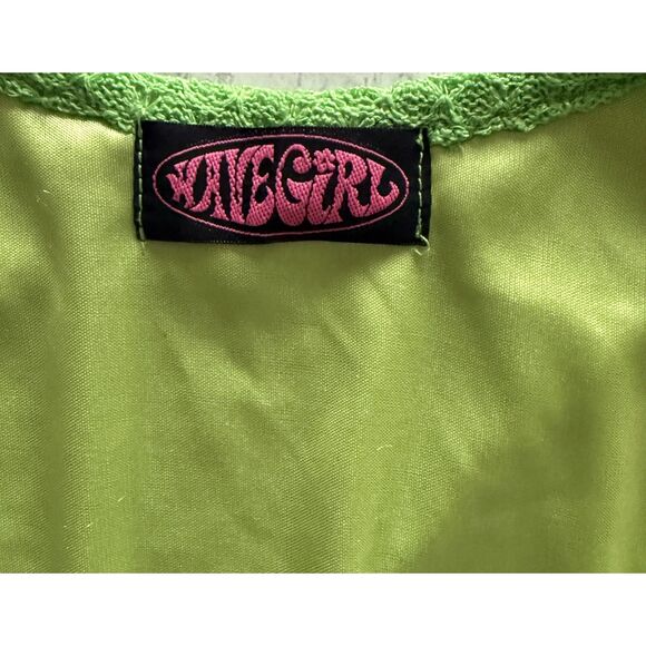 Have Girl Y2K Green V Neck Short Sleeve Ruffled Hem Knit Crop Top No Sz - Picture 3 of 6